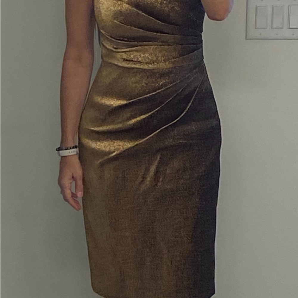 Like New Theia Ruched Metallic Dress - Picture 3 of 5
